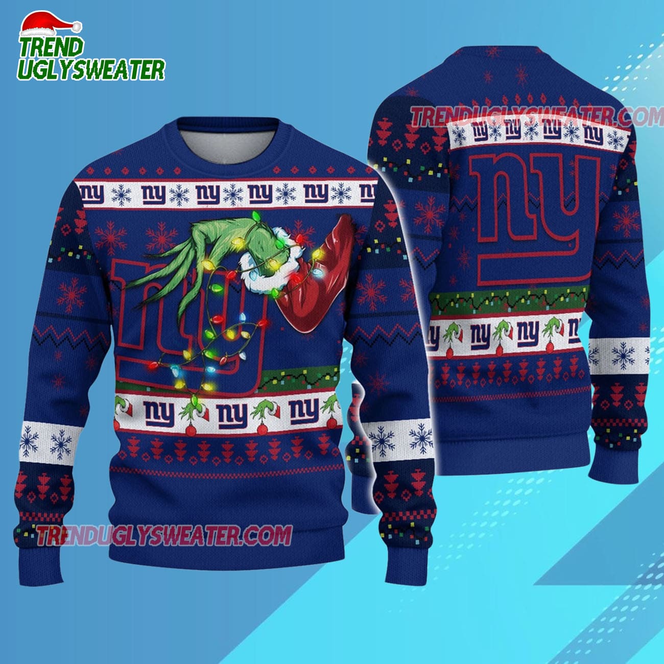 New York Giants Special Grinchs Hand Football Christmas Ugly Sweater New York Giants Special Grinchs Hand Football Christmas Ugly Sweater