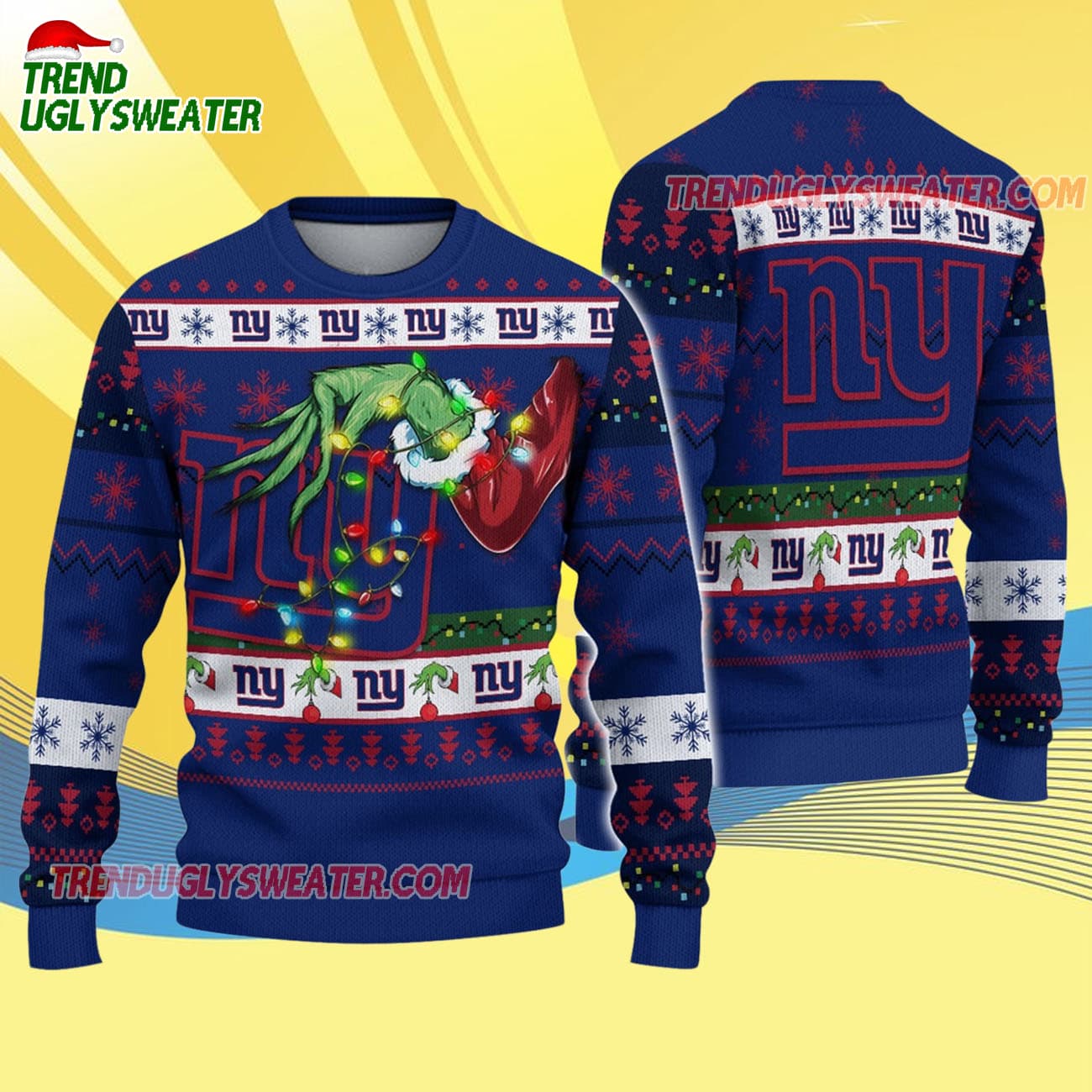 New York Giants Special Grinchs Hand Football Christmas Ugly Sweater New York Giants Special Grinchs Hand Football Christmas Ugly Sweater