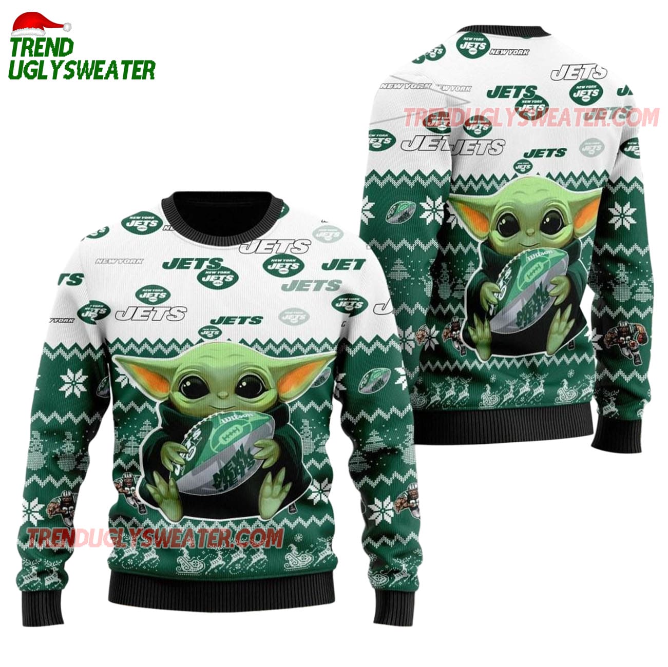 New York Jets Baby Yoda Hug The Ball Christmas Ugly Sweater New York Jets Baby Yoda Hug The Ball Christmas Ugly Sweater