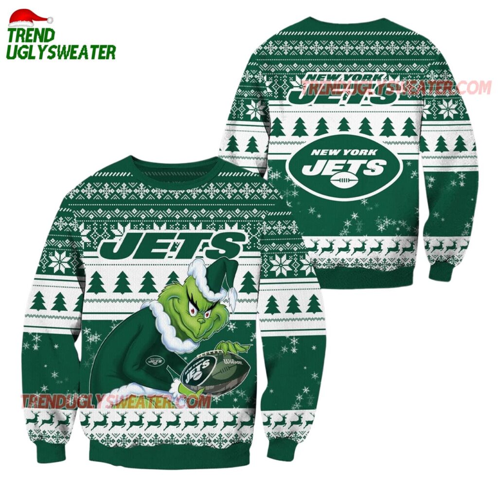 New York Jets Football Grinch Christmas Ugly Sweater 1