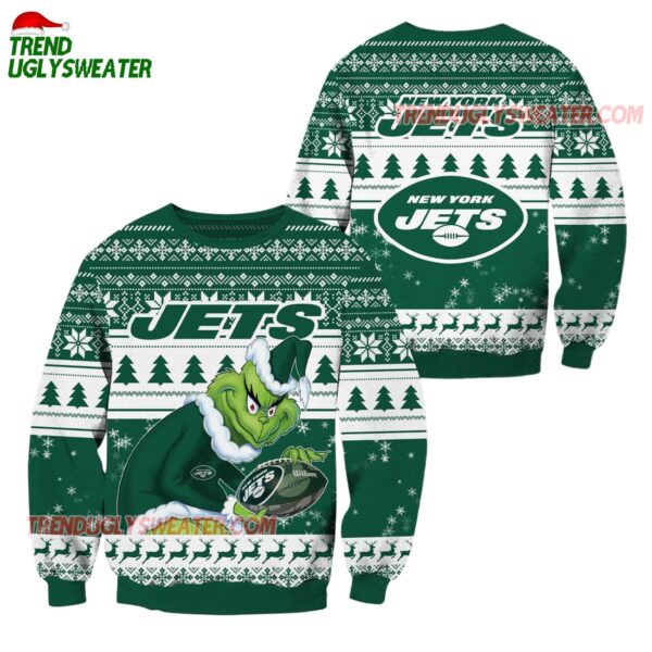 New York Jets Football Grinch Christmas Ugly Sweater 1
