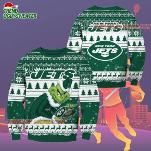 New York Jets Football Grinch Christmas Ugly Sweater 2