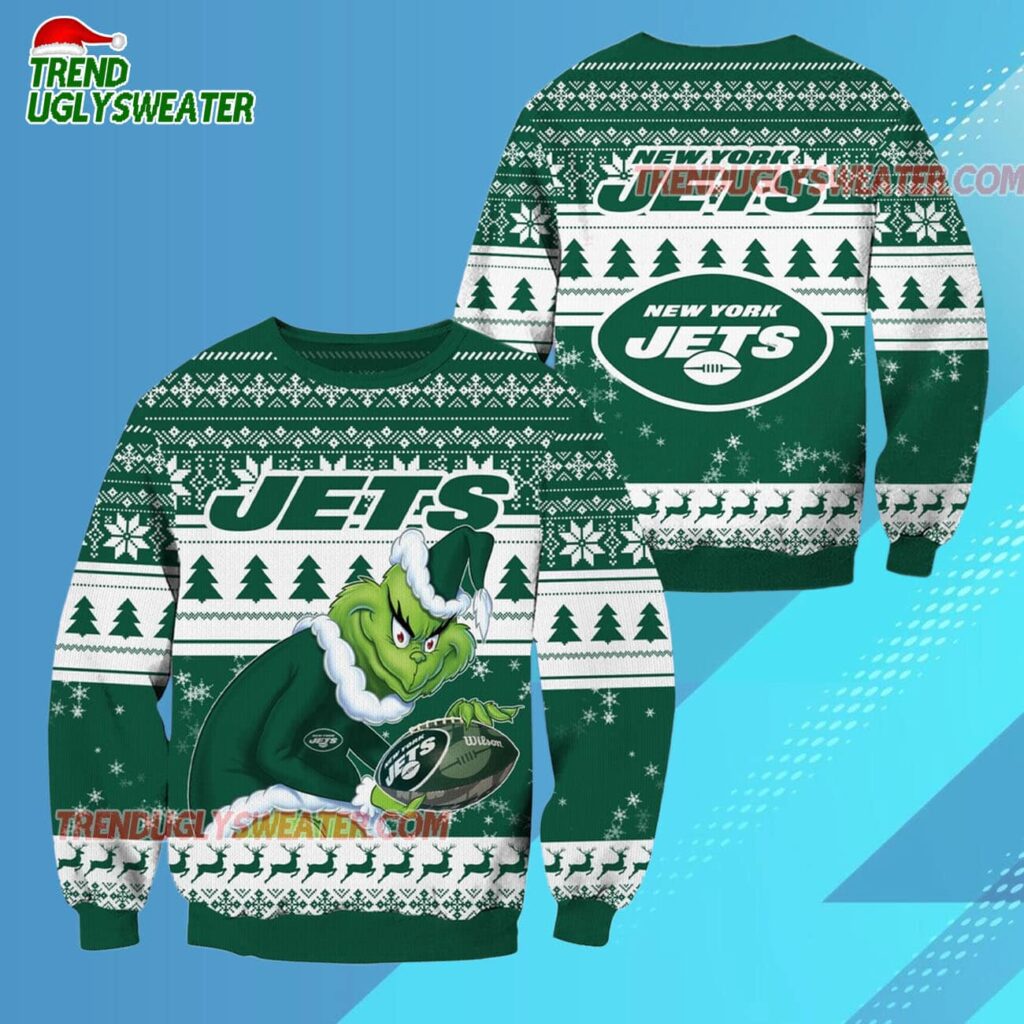 New York Jets Football Grinch Christmas Ugly Sweater 3