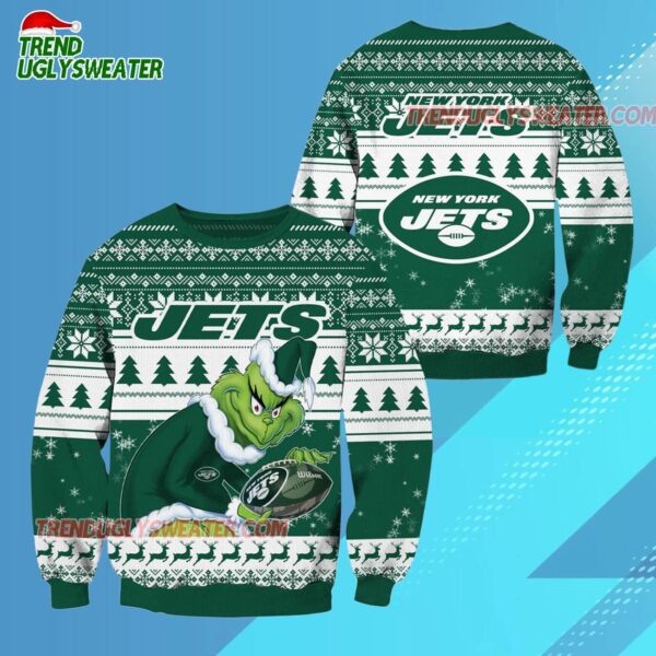New York Jets Football Grinch Christmas Ugly Sweater 3