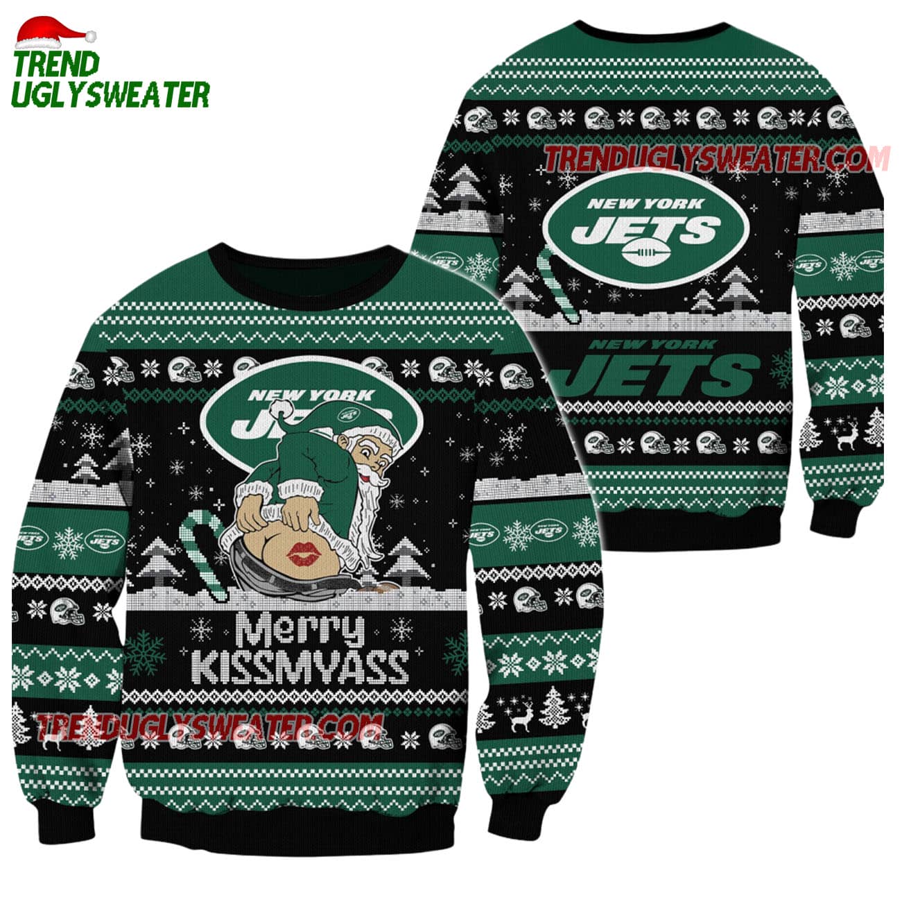 New York Jets Merrykissmyass Funny Santa Claus Christmas Ugly Sweater New York Jets Merrykissmyass Funny Santa Claus Christmas Ugly Sweater