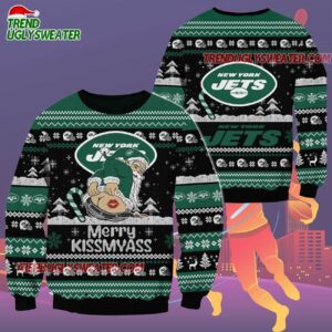 New York Jets Merrykissmyass Funny Santa Claus Christmas Ugly Sweater 2
