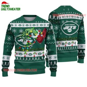 New York Jets Special Grinchs Hand Football Christmas Ugly Sweater 1