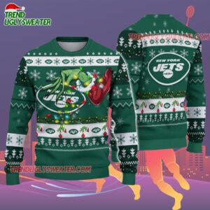 New York Jets Special Grinchs Hand Football Christmas Ugly Sweater 2