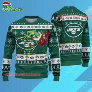 New York Jets Special Grinchs Hand Football Christmas Ugly Sweater 2 New York Jets Special Grinchs Hand Football Christmas Ugly Sweater 3