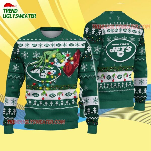 New York Jets Special Grinchs Hand Football Christmas Ugly Sweater 4