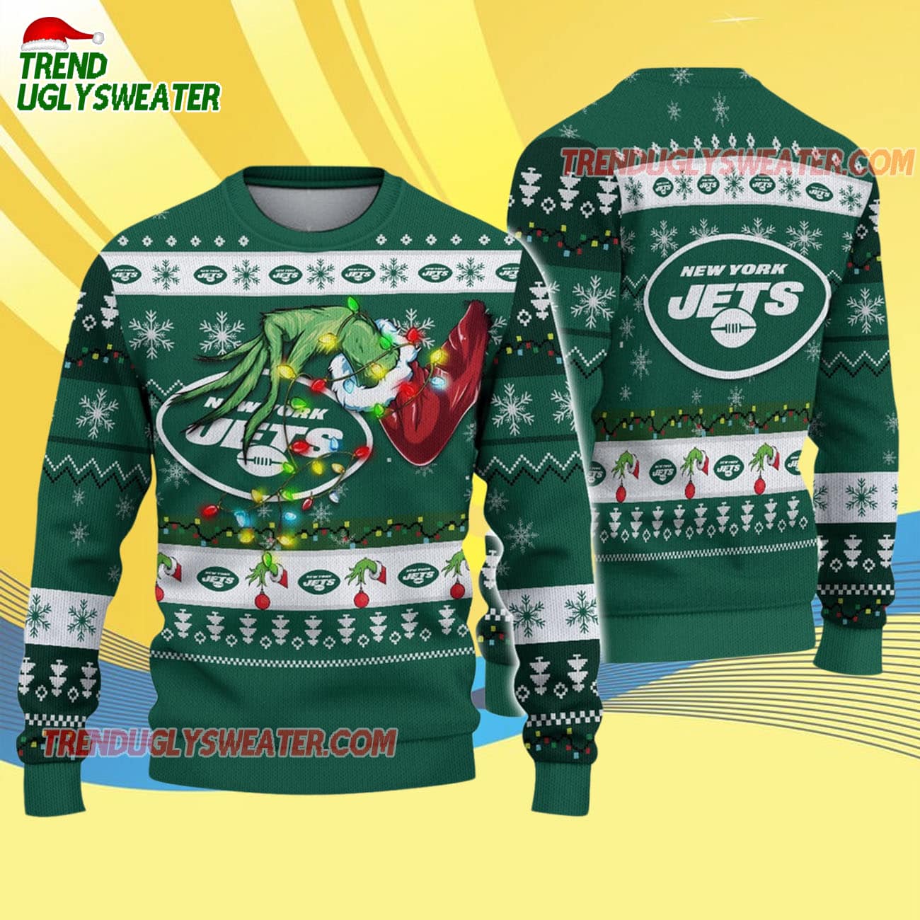 New York Jets Special Grinchs Hand Football Christmas Ugly Sweater New York Jets Special Grinchs Hand Football Christmas Ugly Sweater