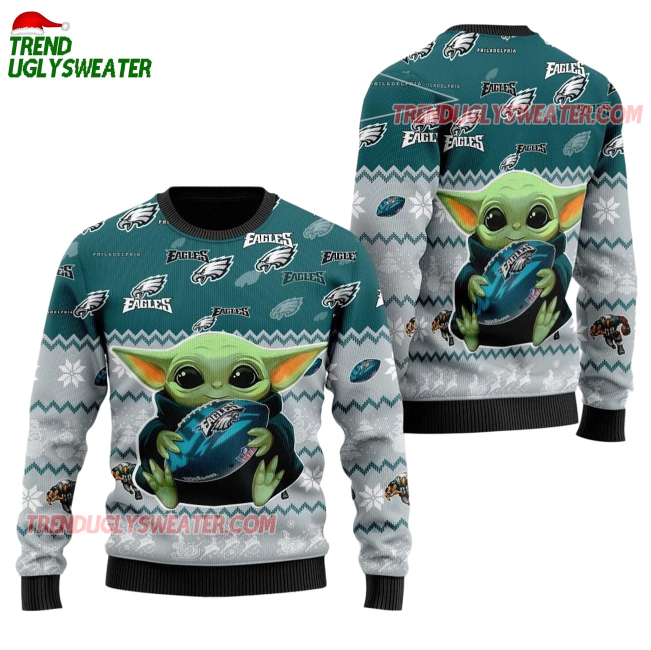 Philadelphia Eagles Baby Yoda Hug The Ball Christmas Ugly Sweater Philadelphia Eagles Baby Yoda Hug The Ball Christmas Ugly Sweater
