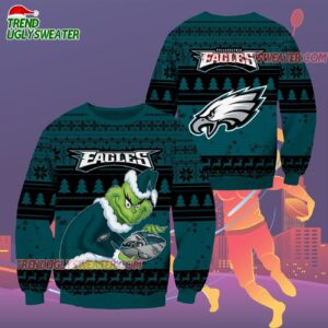 Philadelphia Eagles Football Grinch Christmas Ugly Sweater 2