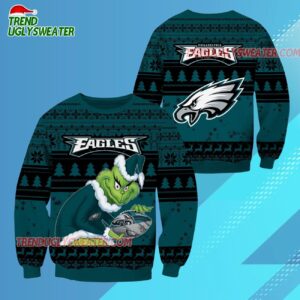 Philadelphia Eagles Football Grinch Christmas Ugly Sweater 3