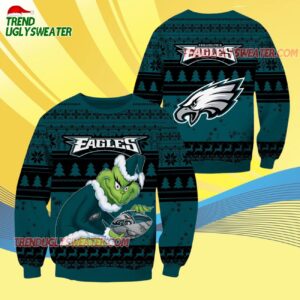 Philadelphia Eagles Football Grinch Christmas Ugly Sweater 4