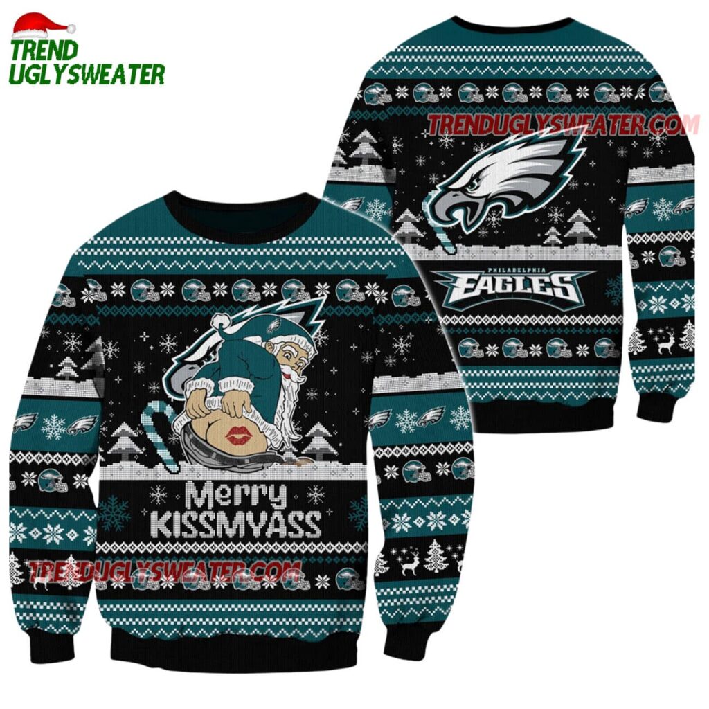 Philadelphia Eagles Merrykissmyass Funny Santa Claus Christmas Ugly Sweater 1