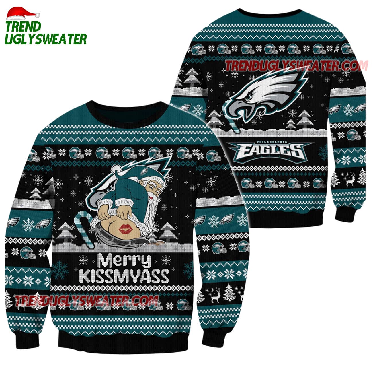 Philadelphia Eagles Merrykissmyass Funny Santa Claus Christmas Ugly Sweater Philadelphia Eagles Merrykissmyass Funny Santa Claus Christmas Ugly Sweater