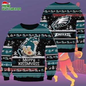 Philadelphia Eagles Merrykissmyass Funny Santa Claus Christmas Ugly Sweater 2