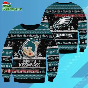 Philadelphia Eagles Merrykissmyass Funny Santa Claus Christmas Ugly Sweater 3