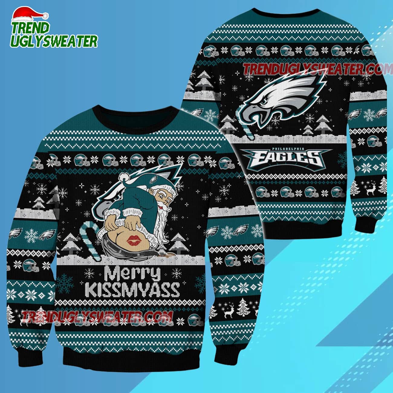 Philadelphia Eagles Merrykissmyass Funny Santa Claus Christmas Ugly Sweater Philadelphia Eagles Merrykissmyass Funny Santa Claus Christmas Ugly Sweater