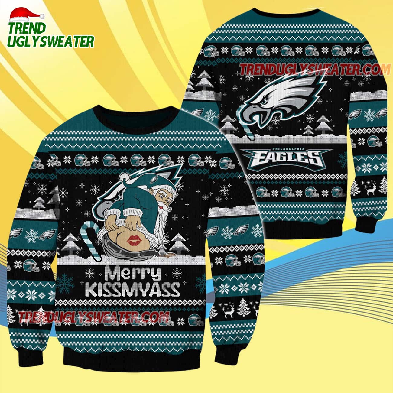 Philadelphia Eagles Merrykissmyass Funny Santa Claus Christmas Ugly Sweater Philadelphia Eagles Merrykissmyass Funny Santa Claus Christmas Ugly Sweater