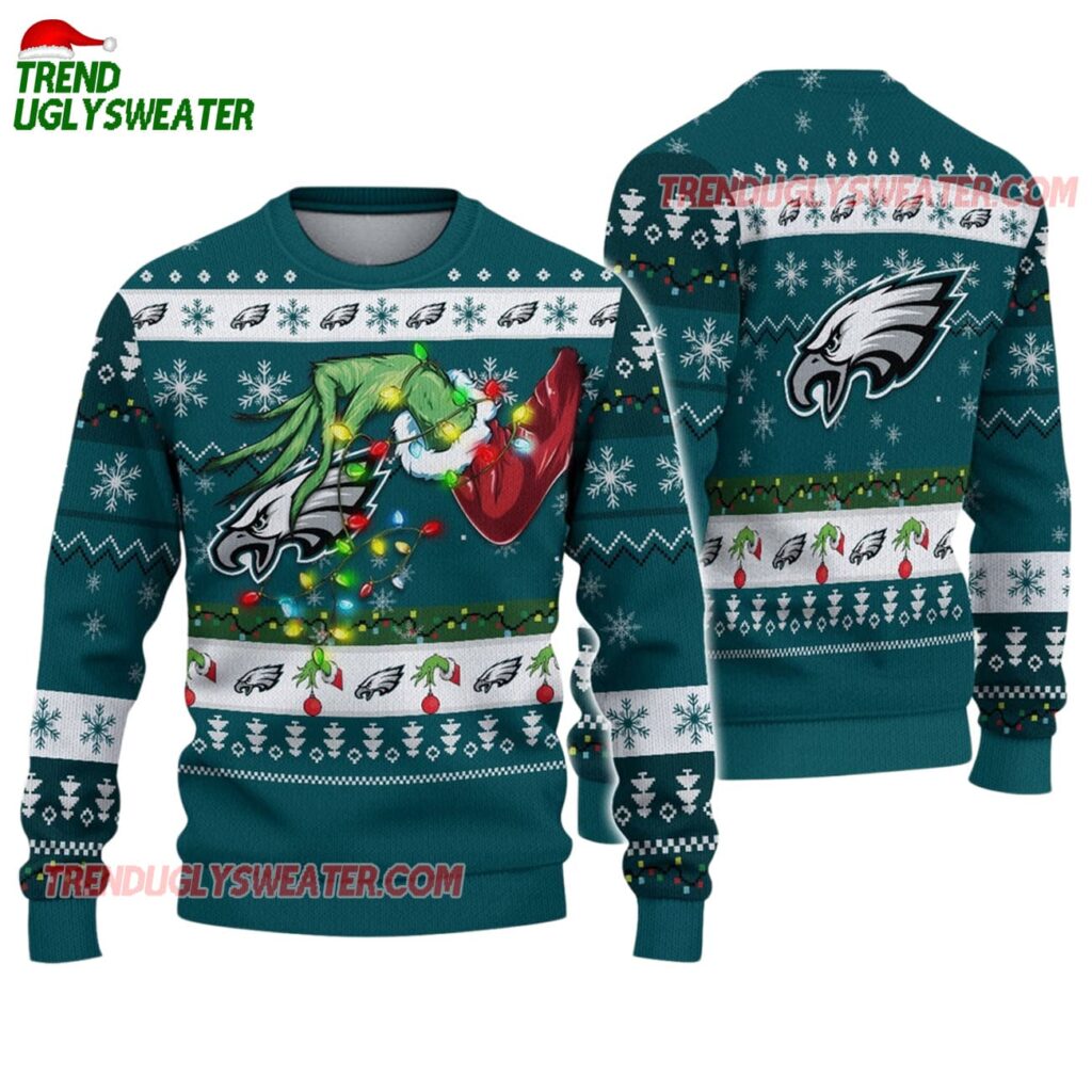 Philadelphia Eagles Special Grinchs Hand Football Christmas Ugly Sweater 1