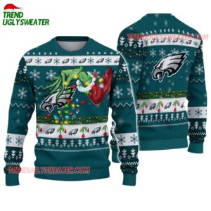 Philadelphia Eagles Special Grinchs Hand Football Christmas Ugly Sweater 1
