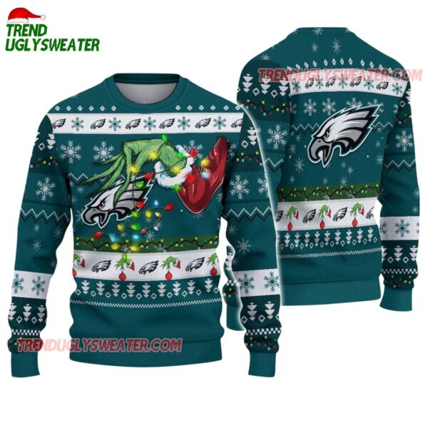 Philadelphia Eagles Special Grinchs Hand Football Christmas Ugly Sweater 1