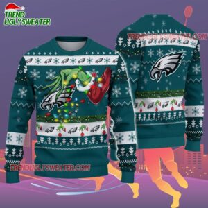 Philadelphia Eagles Special Grinchs Hand Football Christmas Ugly Sweater 2