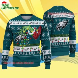 Philadelphia Eagles Special Grinchs Hand Football Christmas Ugly Sweater 4