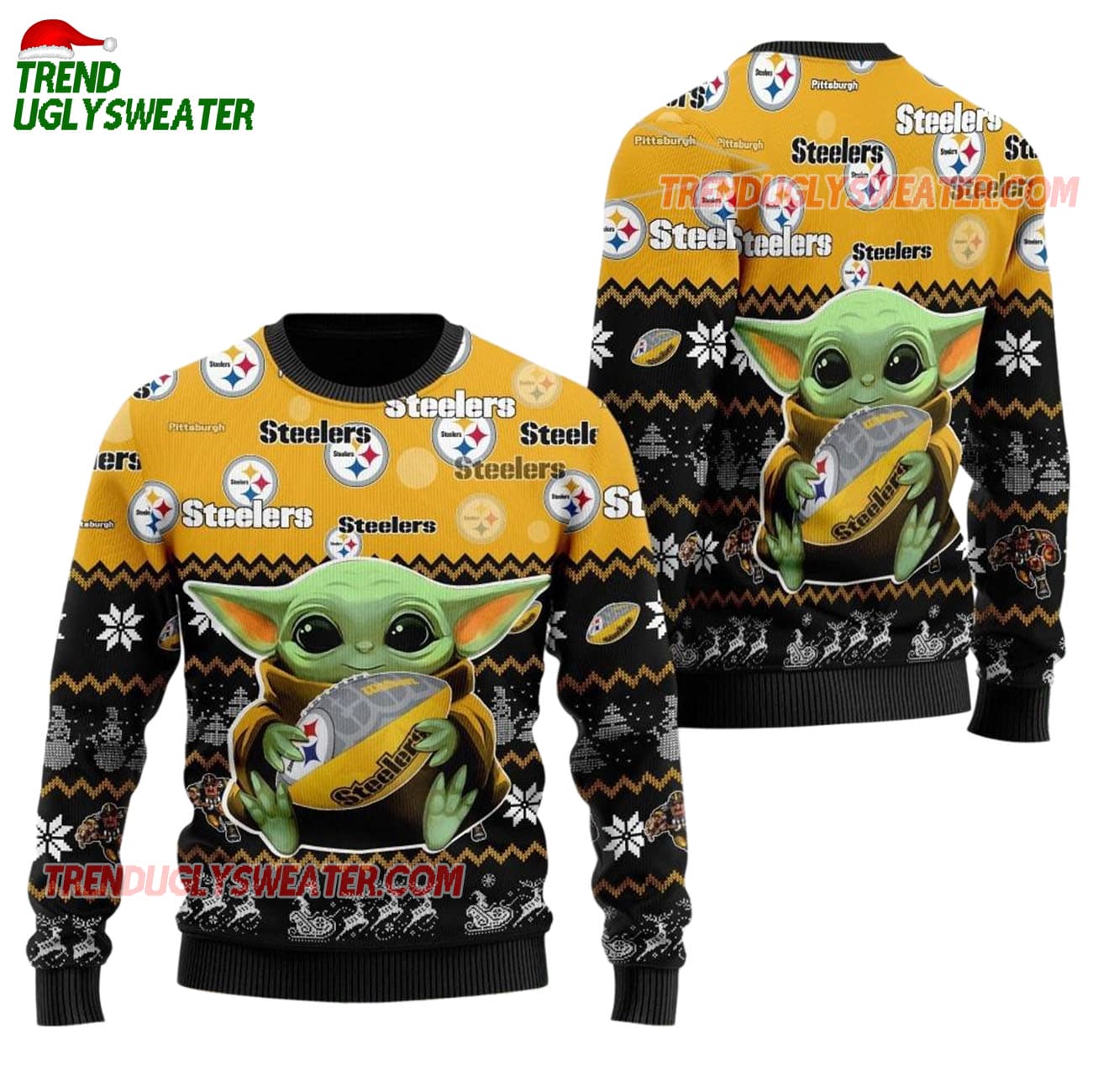 Pittsburgh Steelers Baby Yoda Hug The Ball Christmas Ugly Sweater Pittsburgh Steelers Baby Yoda Hug The Ball Christmas Ugly Sweater