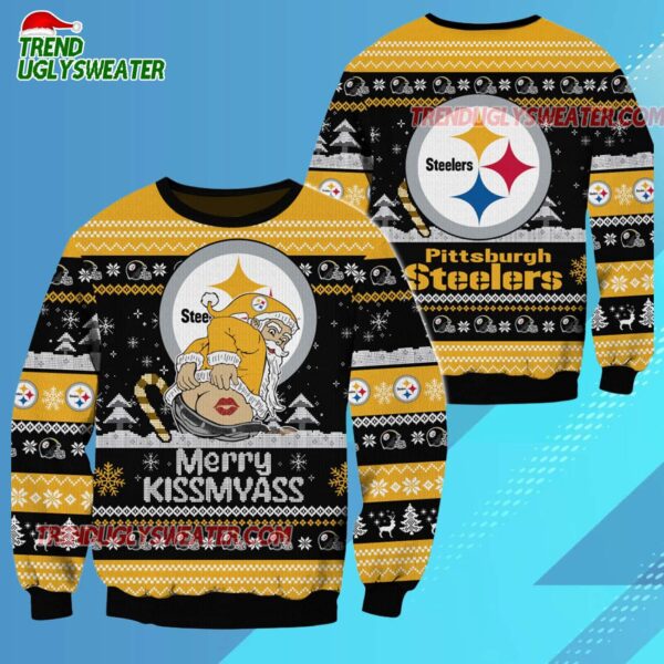 Pittsburgh Steelers Merrykissmyass Funny Santa Claus Christmas Ugly Sweater 3