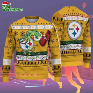Pittsburgh Steelers Special Grinchs Hand Football Christmas Ugly Sweater 2