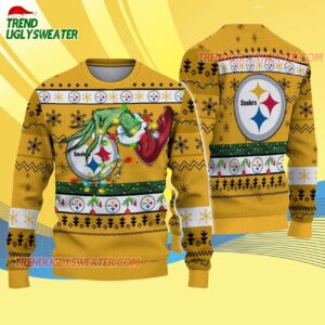 Pittsburgh Steelers Special Grinchs Hand Football Christmas Ugly Sweater 4