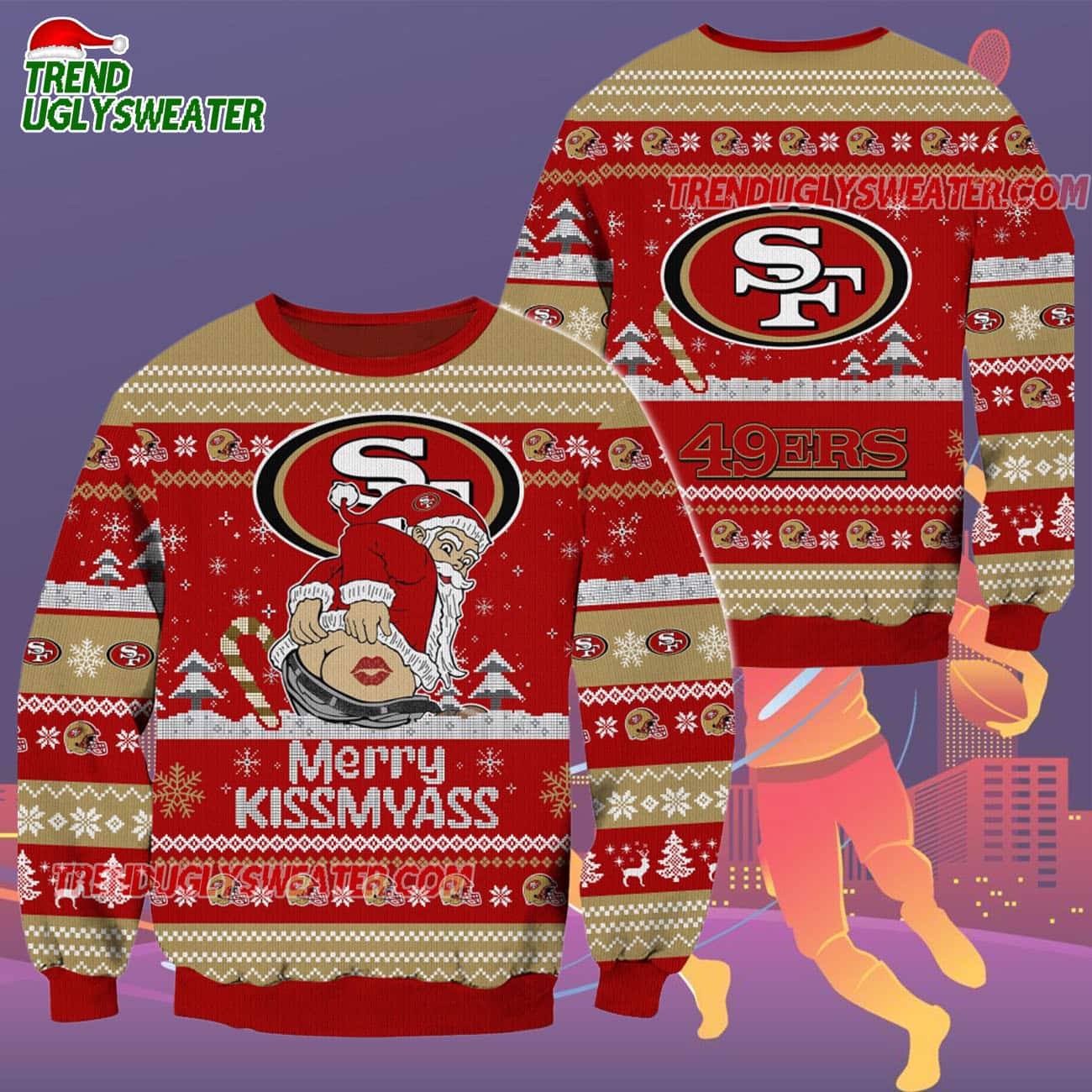 San Francisco 49ers Merrykissmyass Funny Santa Claus Christmas Ugly Sweater San Francisco 49ers Merrykissmyass Funny Santa Claus Christmas Ugly Sweater