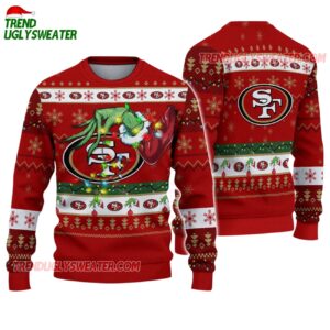 San Francisco 49ers Special Grinchs Hand Football Christmas Ugly Sweater 1
