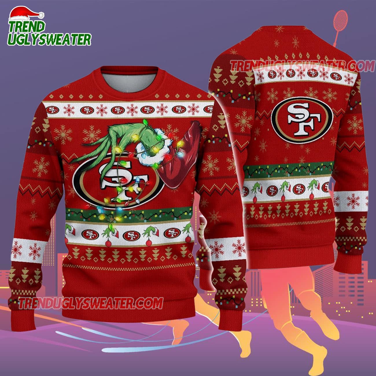 San Francisco 49ers Special Grinchs Hand Football Christmas Ugly Sweater San Francisco 49ers Special Grinchs Hand Football Christmas Ugly Sweater