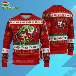San Francisco 49ers Special Grinchs Hand Football Christmas Ugly Sweater 3