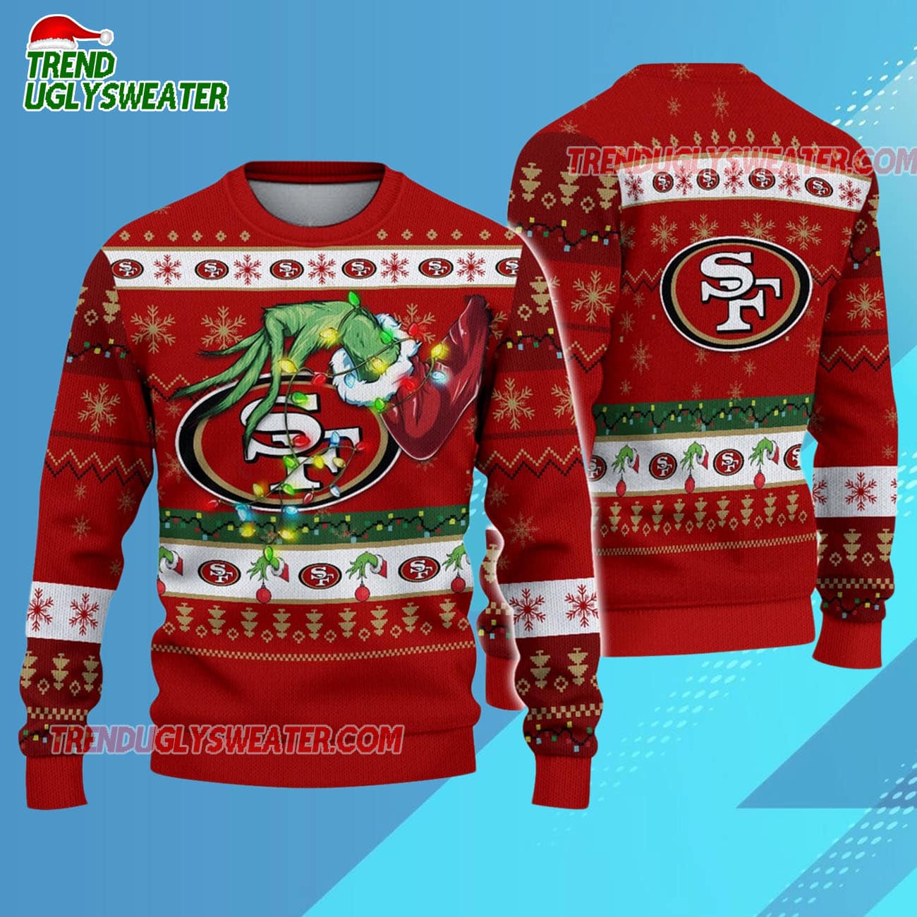 San Francisco 49ers Special Grinchs Hand Football Christmas Ugly Sweater San Francisco 49ers Special Grinchs Hand Football Christmas Ugly Sweater