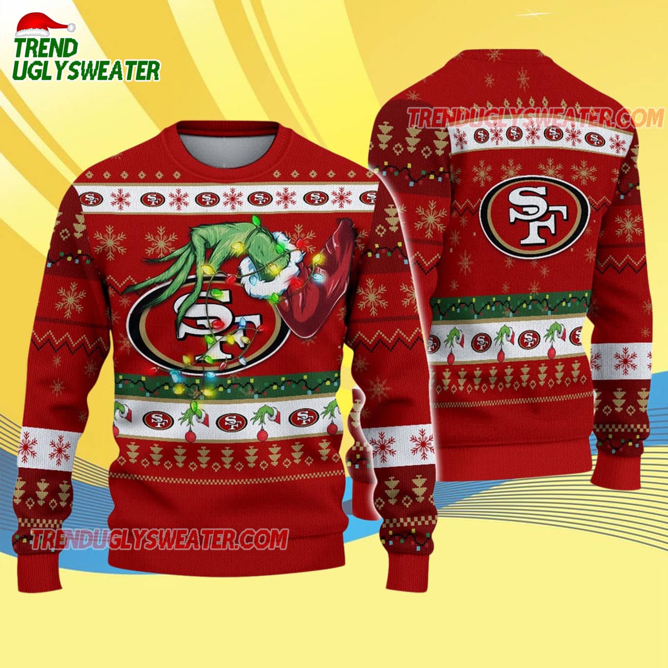 San Francisco 49ers Special Grinchs Hand Football Christmas Ugly Sweater San Francisco 49ers Special Grinchs Hand Football Christmas Ugly Sweater
