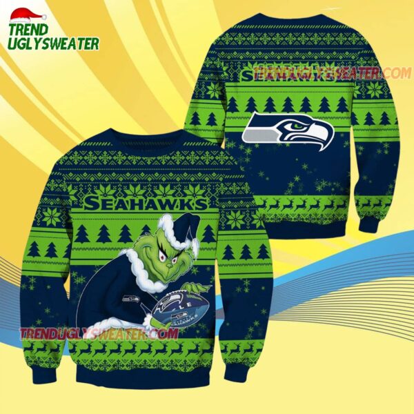 Seattle Seahawks Football Grinch Christmas Ugly Sweater 4