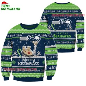 Seattle Seahawks Merrykissmyass Funny Santa Claus Christmas Ugly Sweater 1