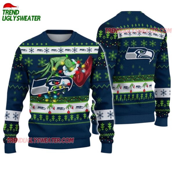 Seattle Seahawks Special Grinchs Hand Football Christmas Ugly Sweater 1