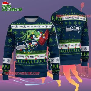 Seattle Seahawks Special Grinchs Hand Football Christmas Ugly Sweater 2