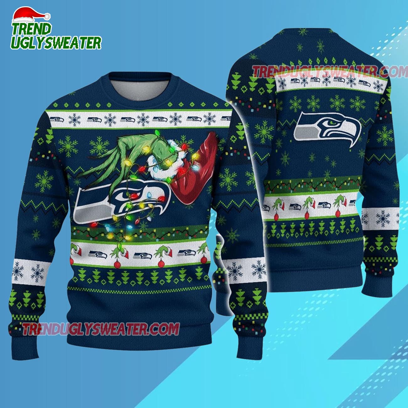 Seattle Seahawks Special Grinchs Hand Football Christmas Ugly Sweater Seattle Seahawks Special Grinchs Hand Football Christmas Ugly Sweater