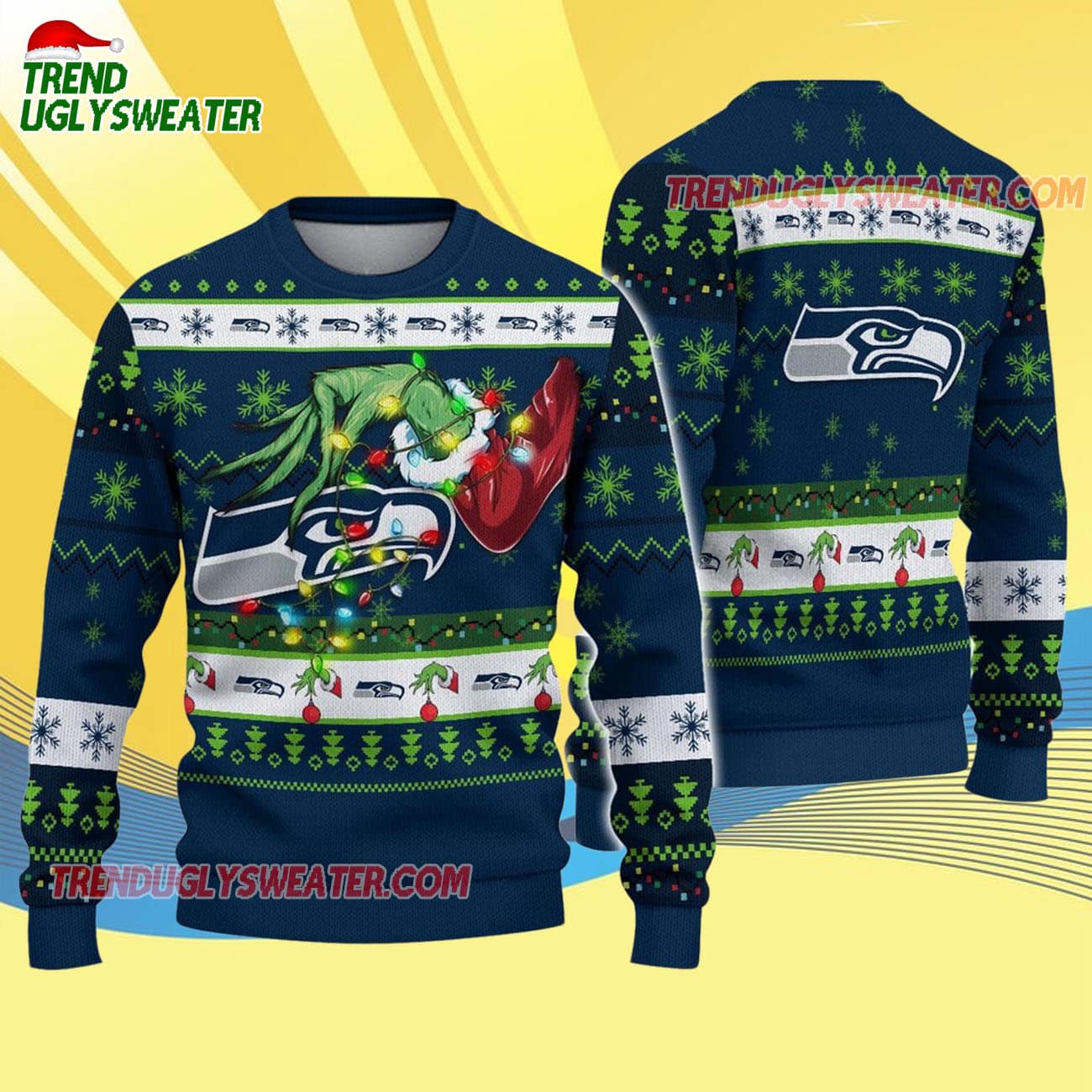 Seattle Seahawks Special Grinchs Hand Football Christmas Ugly Sweater Seattle Seahawks Special Grinchs Hand Football Christmas Ugly Sweater