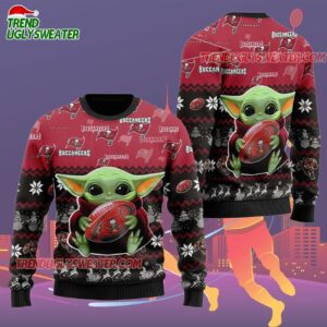 Tampa Bay Buccaneers Baby Yoda Hug The Ball Christmas Ugly Sweater 2