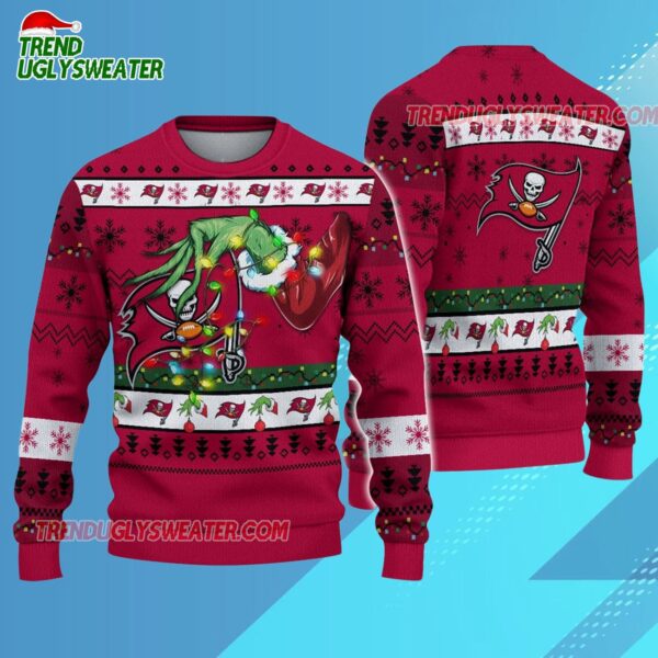 Tampa Bay Buccaneers Special Grinchs Hand Football Christmas Ugly Sweater 3