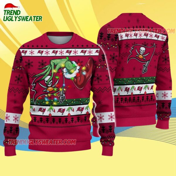 Tampa Bay Buccaneers Special Grinchs Hand Football Christmas Ugly Sweater 4