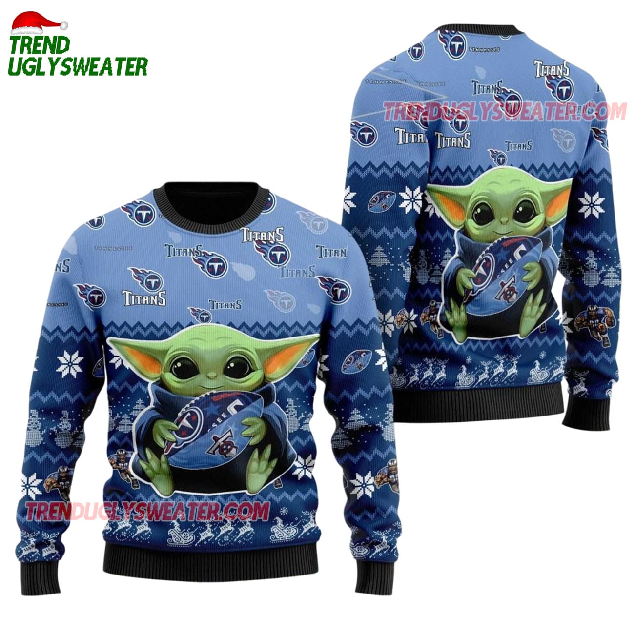 Tennessee Titans Baby Yoda Hug The Ball Christmas Ugly Sweater Tennessee Titans Baby Yoda Hug The Ball Christmas Ugly Sweater